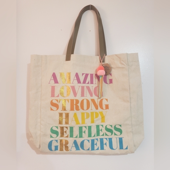 1519- Inspirational Words Tote Bag Canvas NWT - Picture 1 of 6